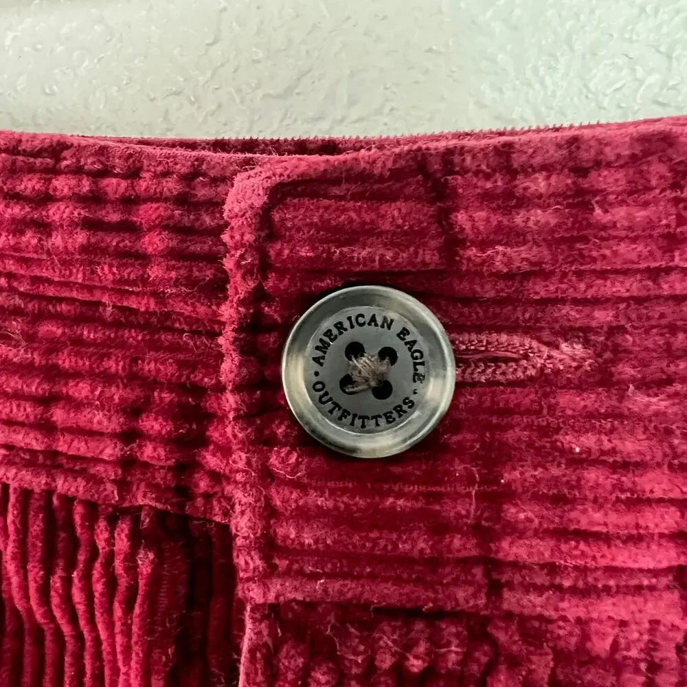 American Eagle Outfitters Sz 12 Burgundy Hi-Rise A-Line Skirt Corduroy Button Up - Picture 3 of 9